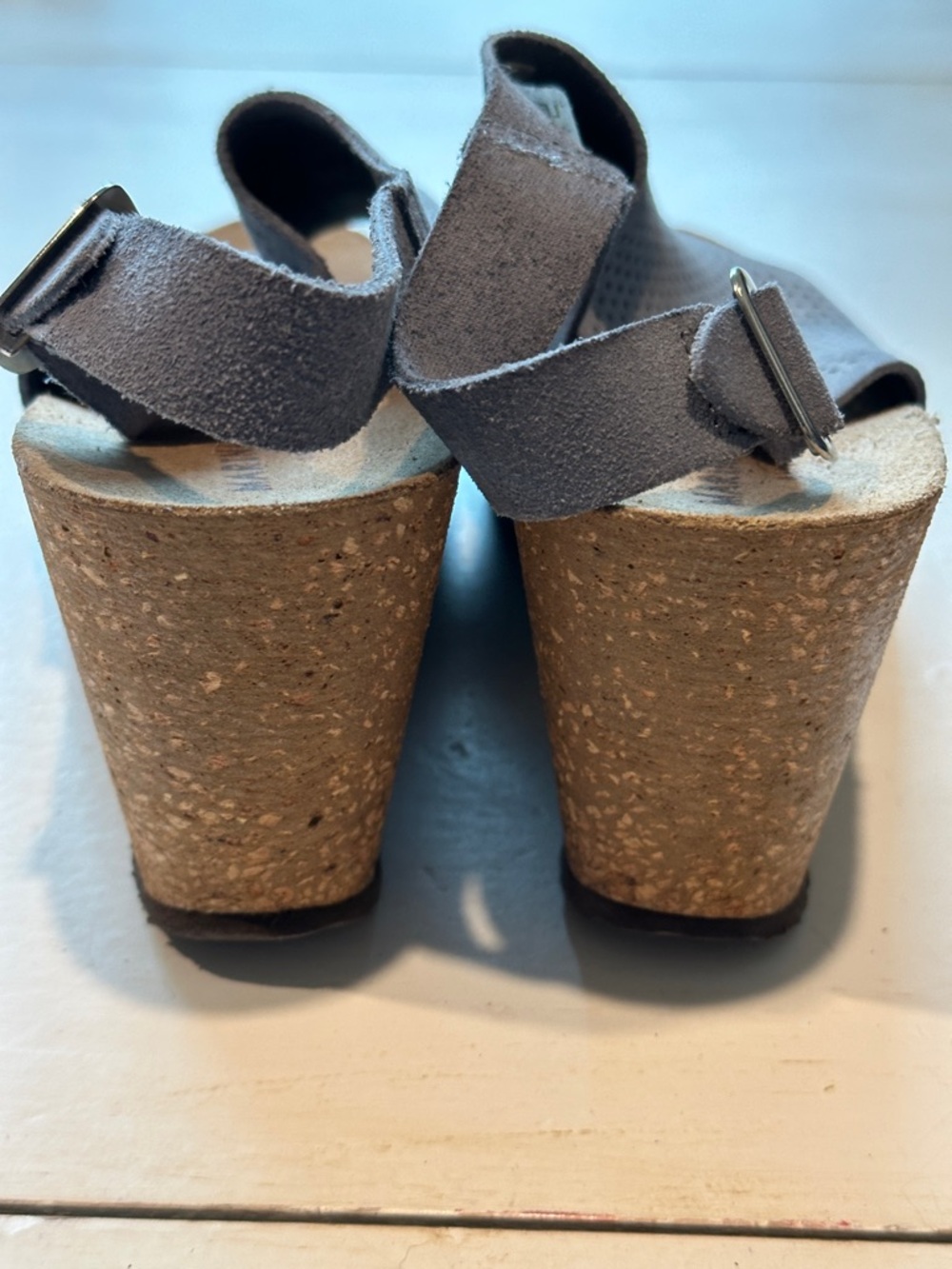 Marina Luna Gray Leather Perforated Peep-Toe Slingback Sandals - Picture 8 of 8